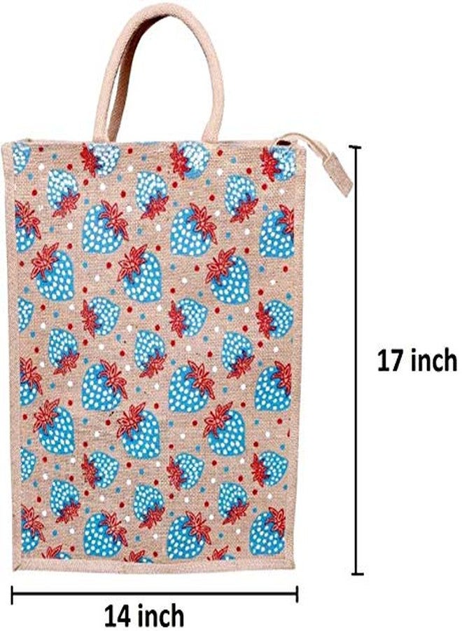 FLIHAUT® Eco-Friendly Reusable Pack of 2 Unisex Printed Multipurpose Grocery, Shopping, Daily use Lunch Tiffin, Zipper Strawberry Print Jute Bags - 14" L x 6" W x 17" H - Image 3